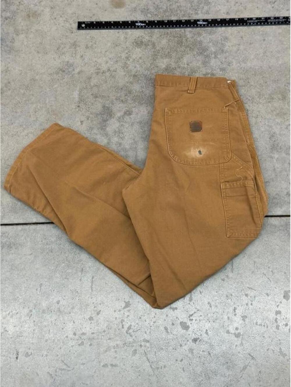 vintage carhartt relaxed baggy fit tan dungaree cargo pants size 34 x 32
